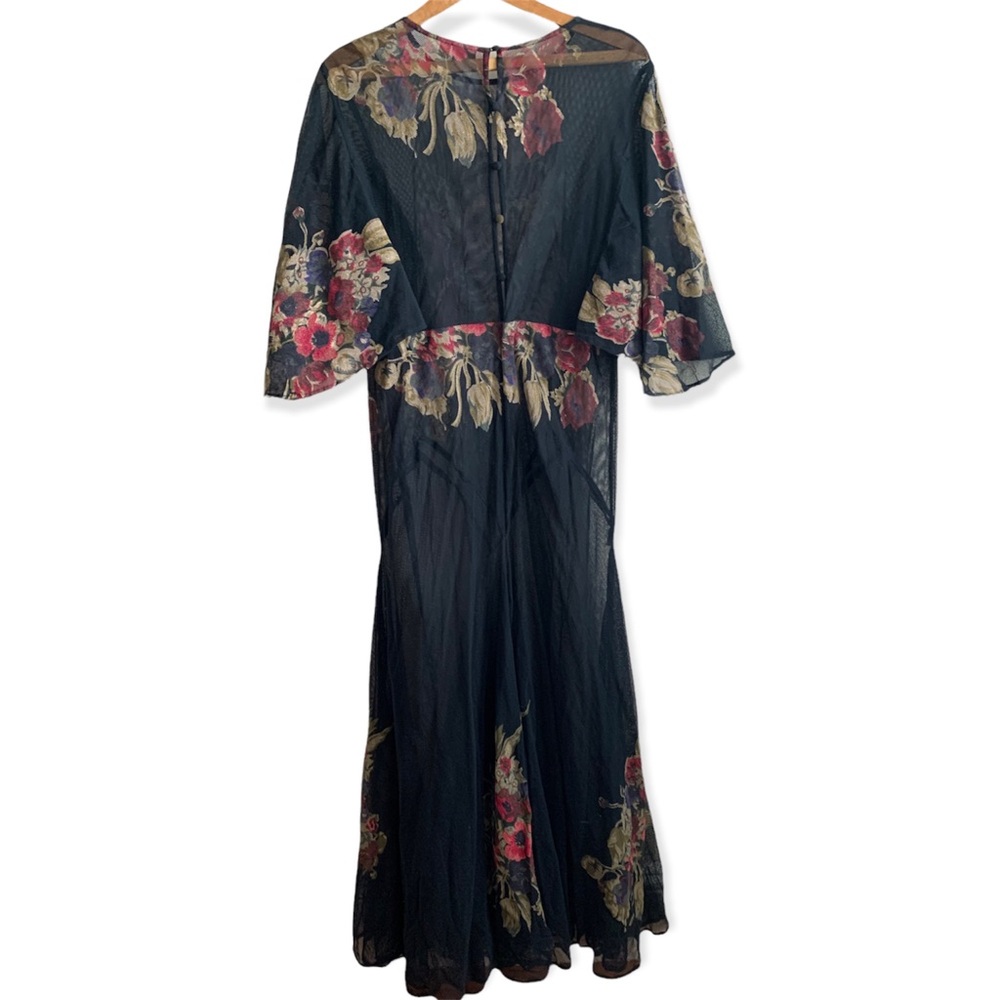 ASOS Maxi Mesh Evening Gown Dramatic Floral Print Bias Cut Trumpet Skirt 16 - Picture 3 of 7